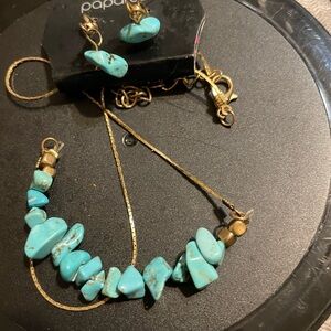 Papaya Aqua and Gold Necklace Set